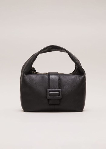 Phase Eight Black Leather Buckle Bags Black Australia | KT4287159